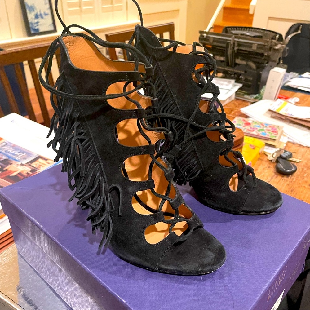 Sigerson Morrison fringe sandals black suede